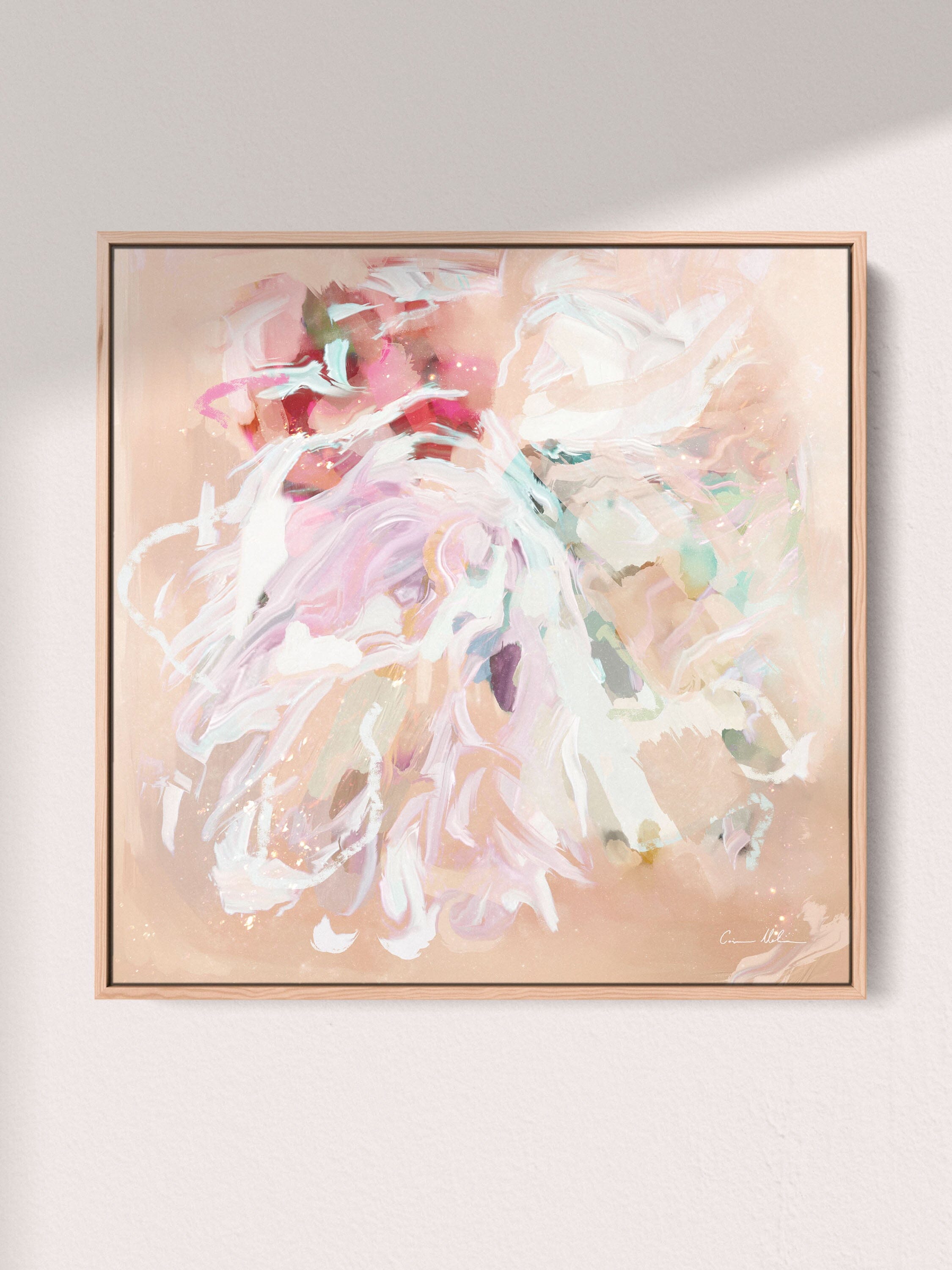 "Byron I" on Canvas - Square Canvas Wall Art Corinne Melanie Professionally Framed - Oak XS: 20x20in / 50x50cm 