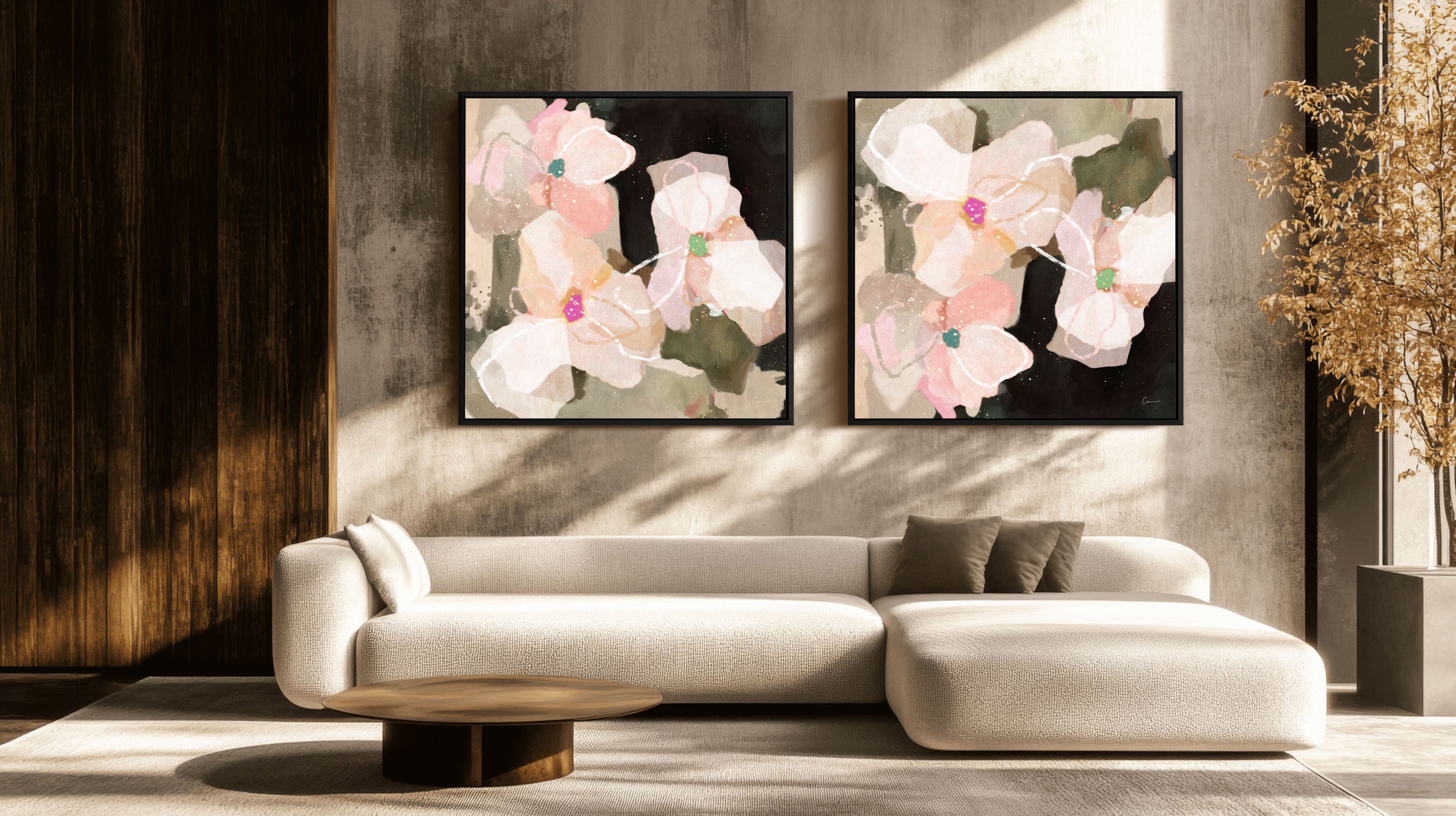 "Ubud Bloom" Set of 2 on Canvas