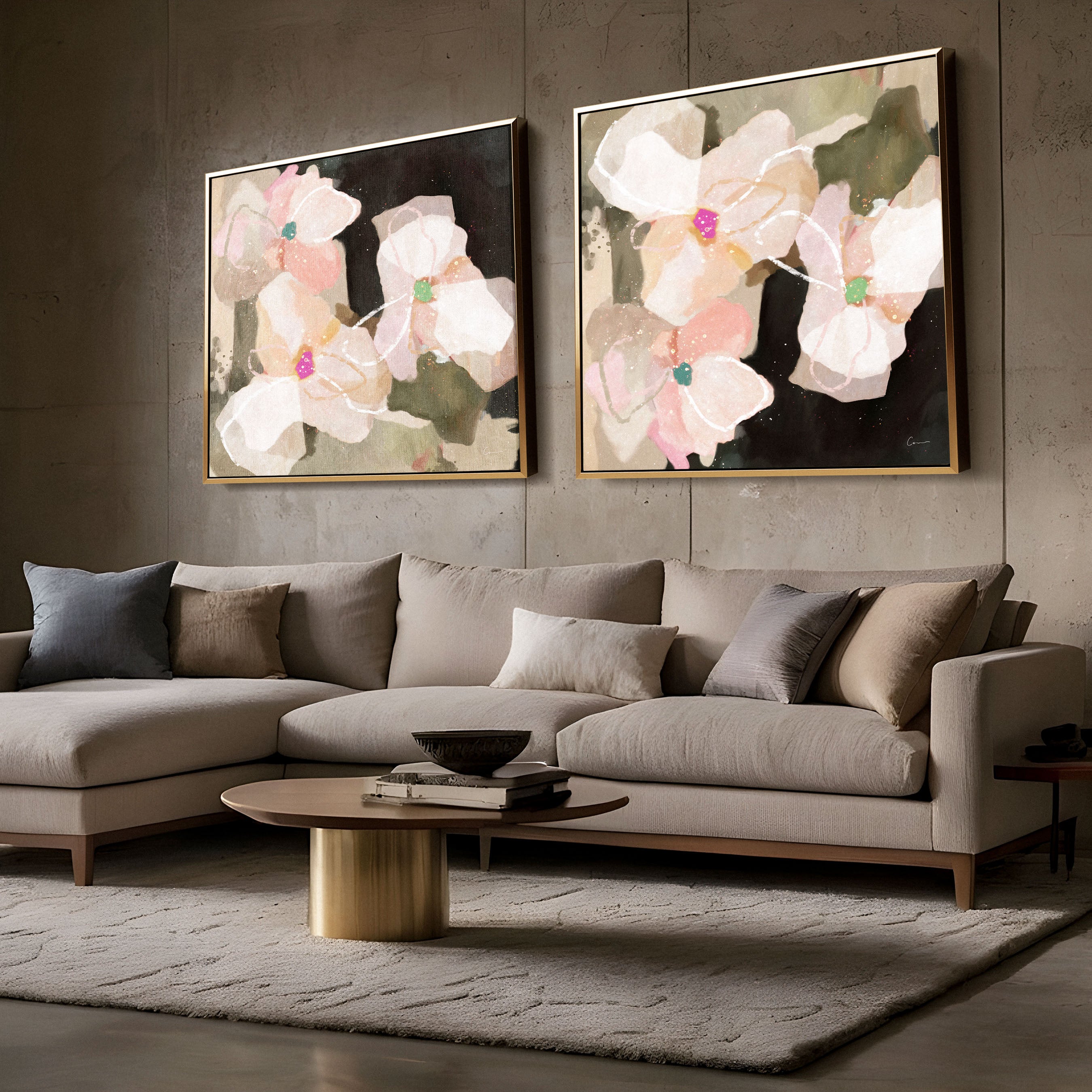 "Ubud Bloom" Set of 2 on Canvas