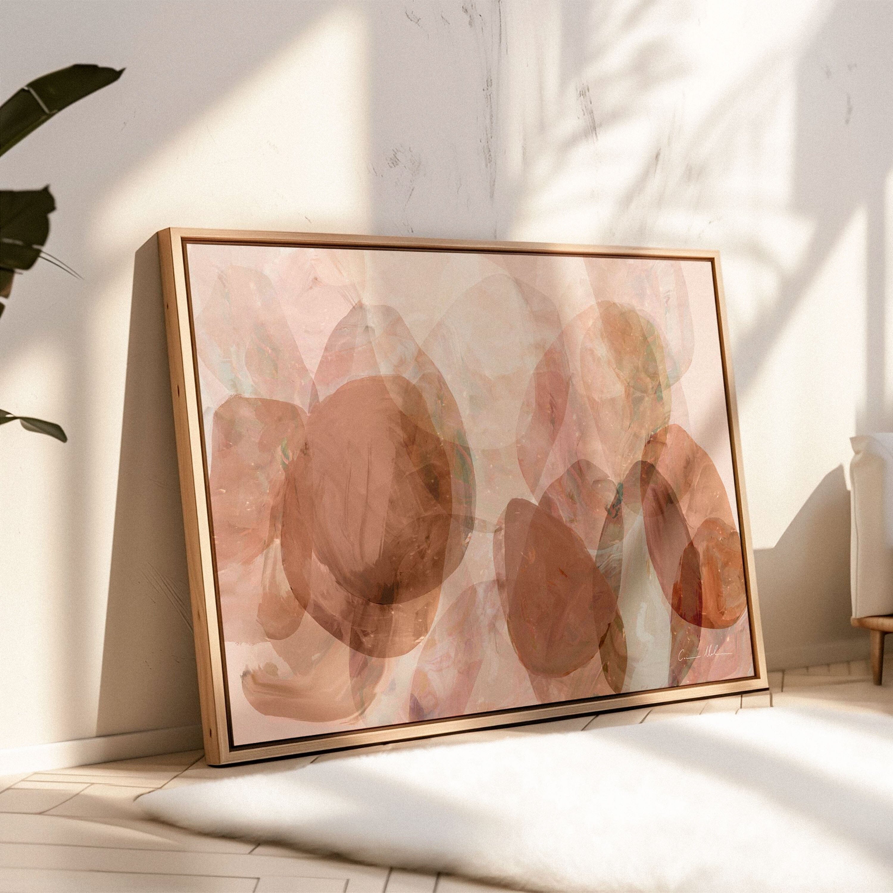 "Byron Pebbles" on Canvas - Landscape Canvas Wall Art Corinne Melanie Professionally Framed - Oak S: 32x24in / 80x60cm 