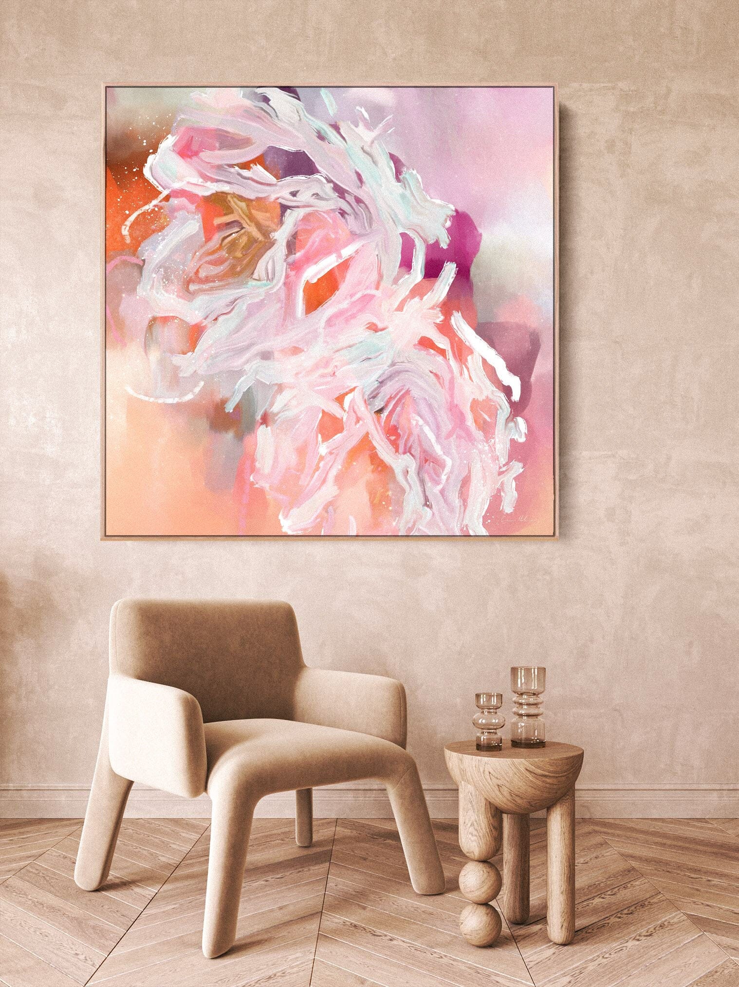 "Calypso No. 2" on Canvas Canvas Wall Art Corinne Melanie Professionally Framed - Oak Square L: 50x50in / 125x125cm 