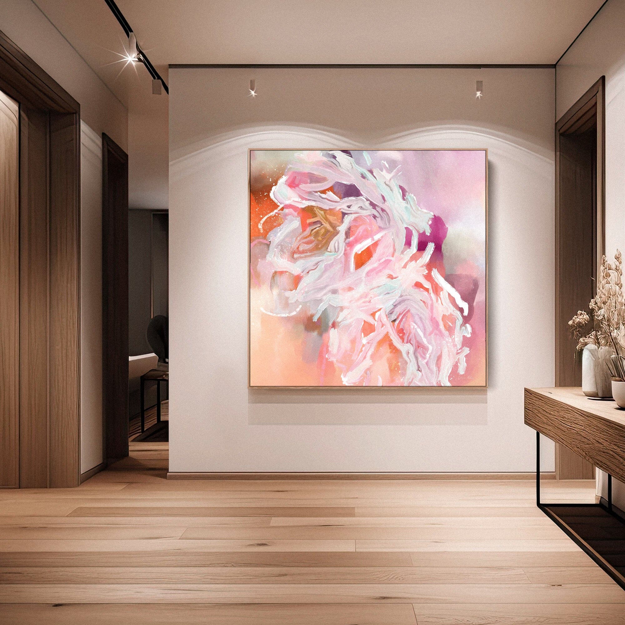 "Calypso No. 2" on Canvas Canvas Wall Art Corinne Melanie Professionally Framed - Oak Square XL: 54x54in / 140x140cm 