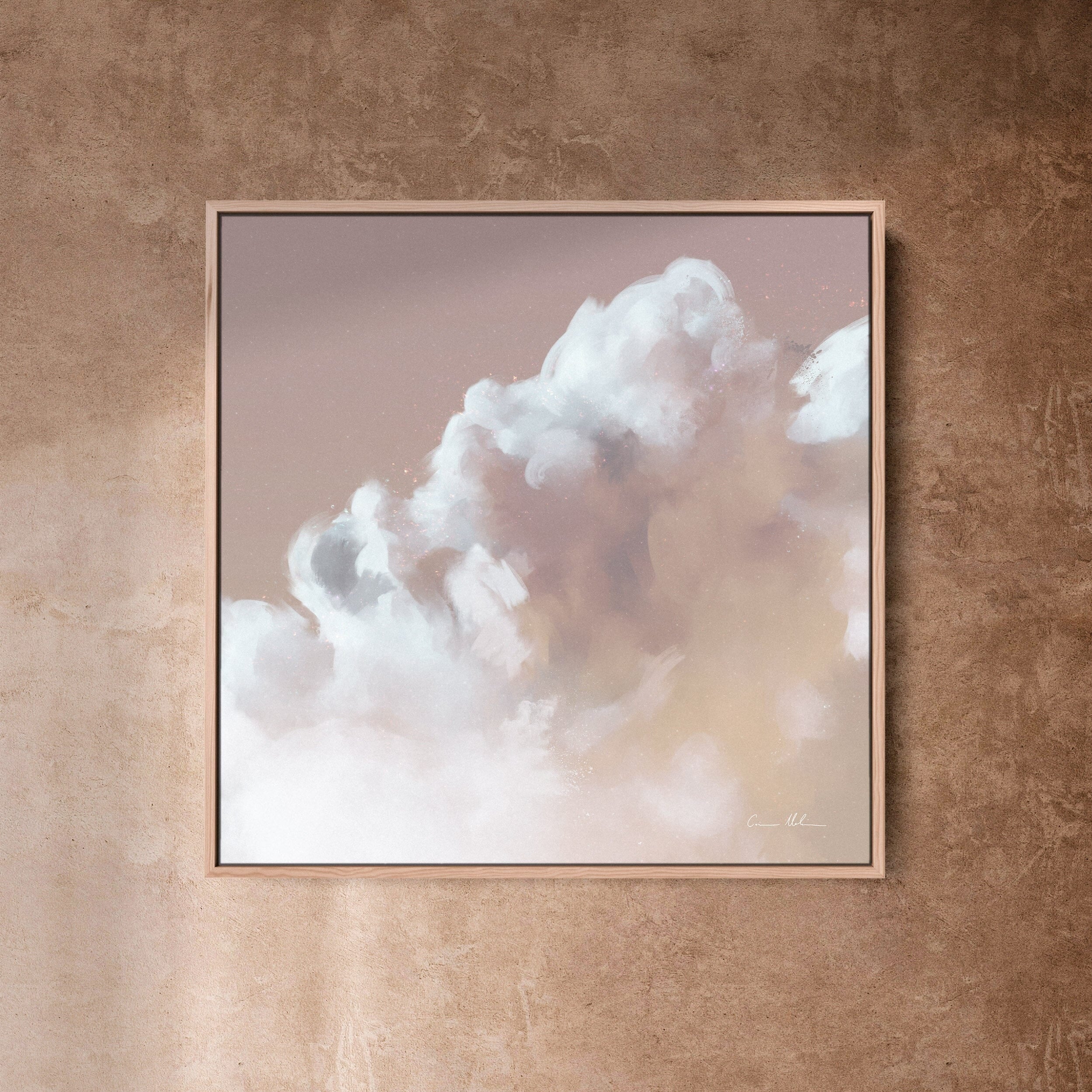"Chroma Cloud No. 2" Square on Canvas Canvas Wall Art Corinne Melanie Professionally Framed - Oak 20x20in / 50x50cm 