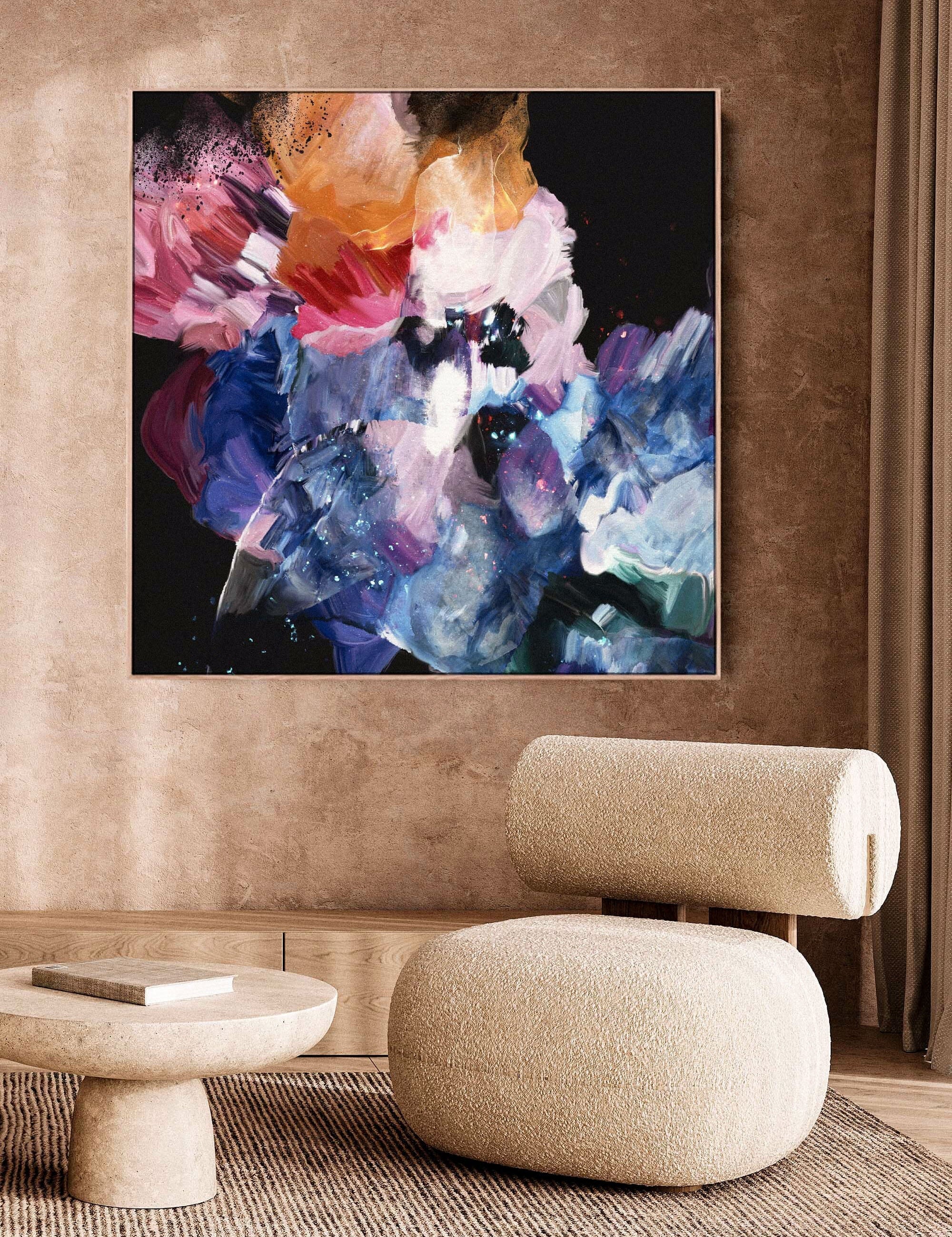 "Nighflower I" on Canvas Canvas Wall Art Corinne Melanie Professionally Framed - Oak 20x20in / 50x50cm 