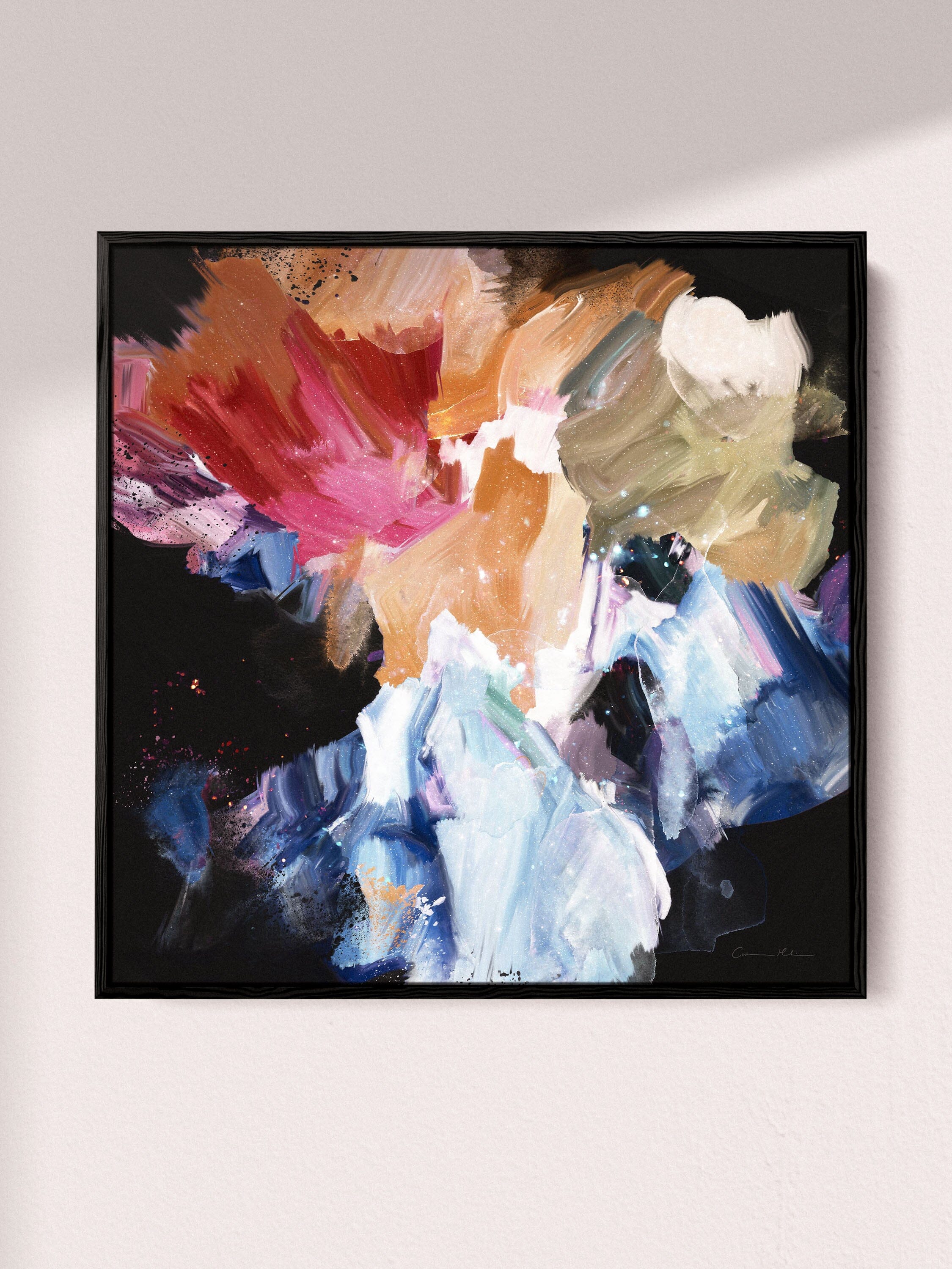 "Nighflower IV" on Canvas Canvas Wall Art Corinne Melanie Professionally Framed - Black 20x20in / 50x50cm 