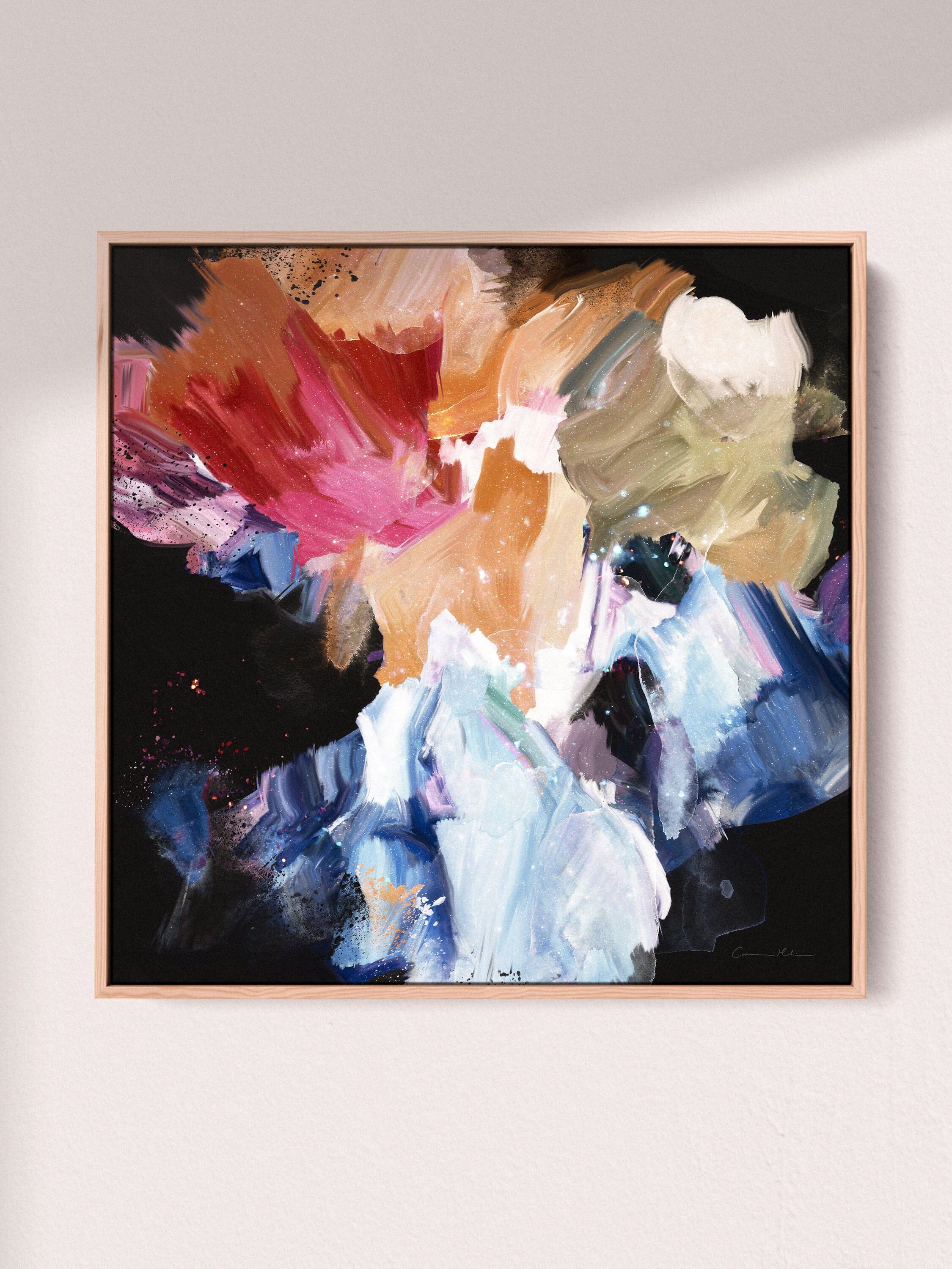 "Nighflower IV" on Canvas Canvas Wall Art Corinne Melanie Professionally Framed - Oak 20x20in / 50x50cm 