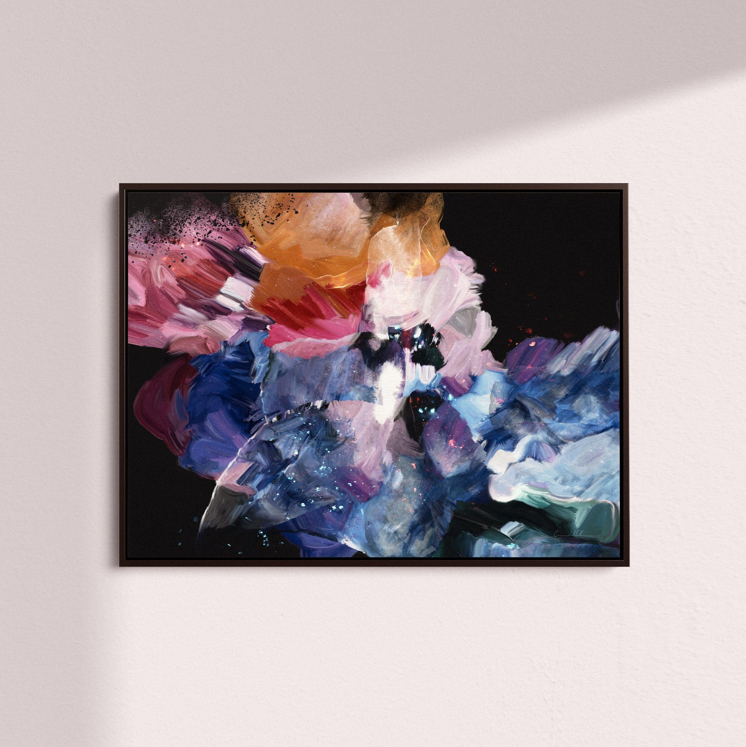 "Nightflower I" on Canvas - Landscape Canvas Wall Art Corinne Melanie Professionally Framed - Black S: 32x24in / 80x60cm 