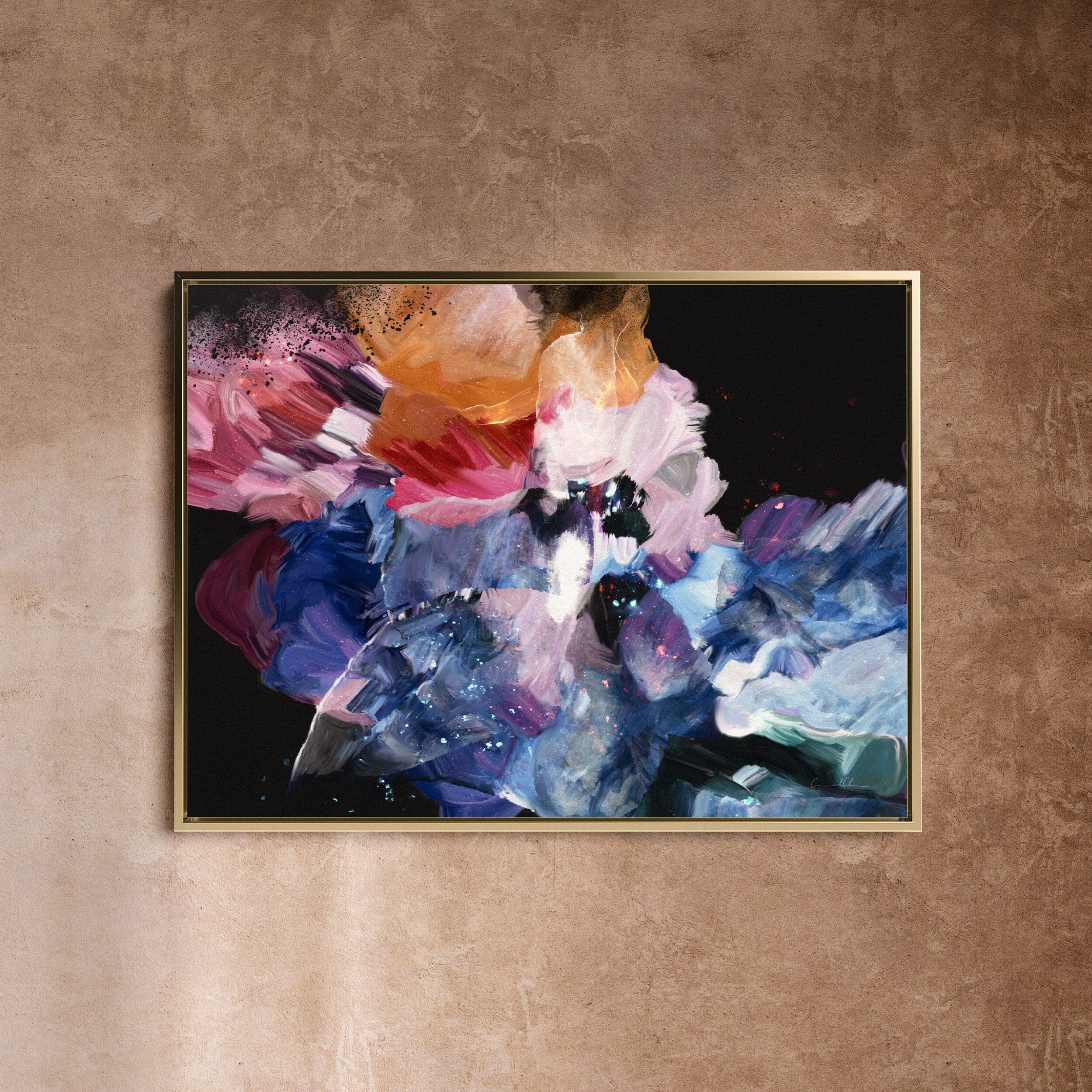"Nightflower I" on Canvas - Landscape Canvas Wall Art Corinne Melanie Professionally Framed - Gold S: 32x24in / 80x60cm 