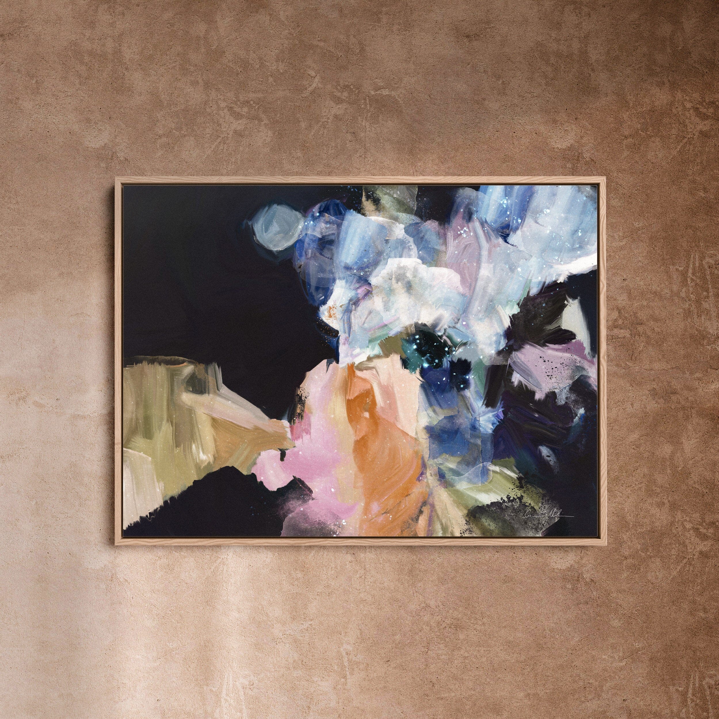 "Nightflower VI" on Canvas - Landscape Canvas Wall Art Corinne Melanie Professionally Framed - Oak S: 32x24in / 80x60cm 