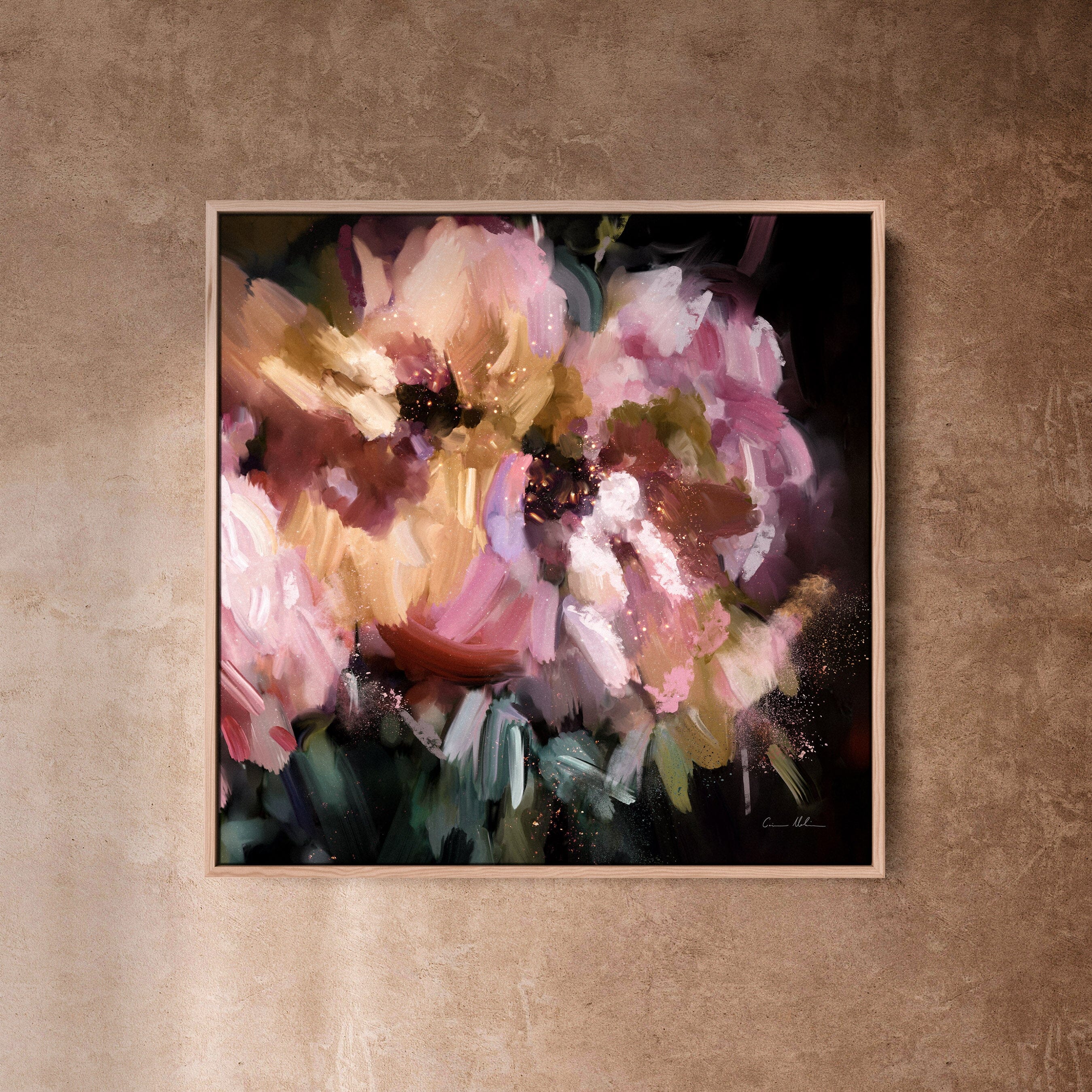 "Nusa Dua III" on Canvas - Square Canvas Wall Art Corinne Melanie Professionally Framed - Oak XS: 20x20in / 50x50cm 