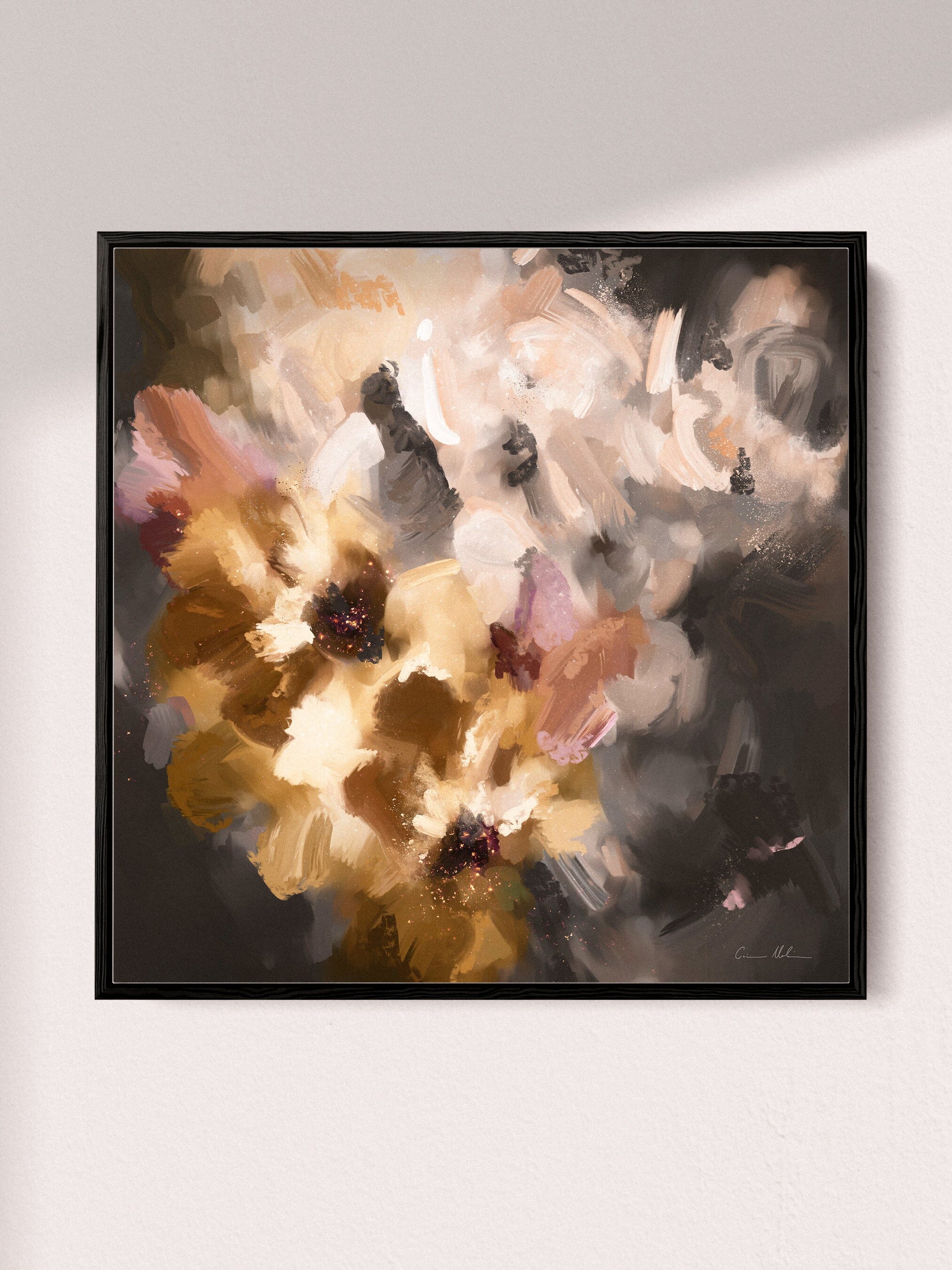 "Tokyo Bloom" on Canvas - Limited Edition Canvas Wall Art Corinne Melanie Professionally Framed - Black Square S: 20x20in / 50x50cm 