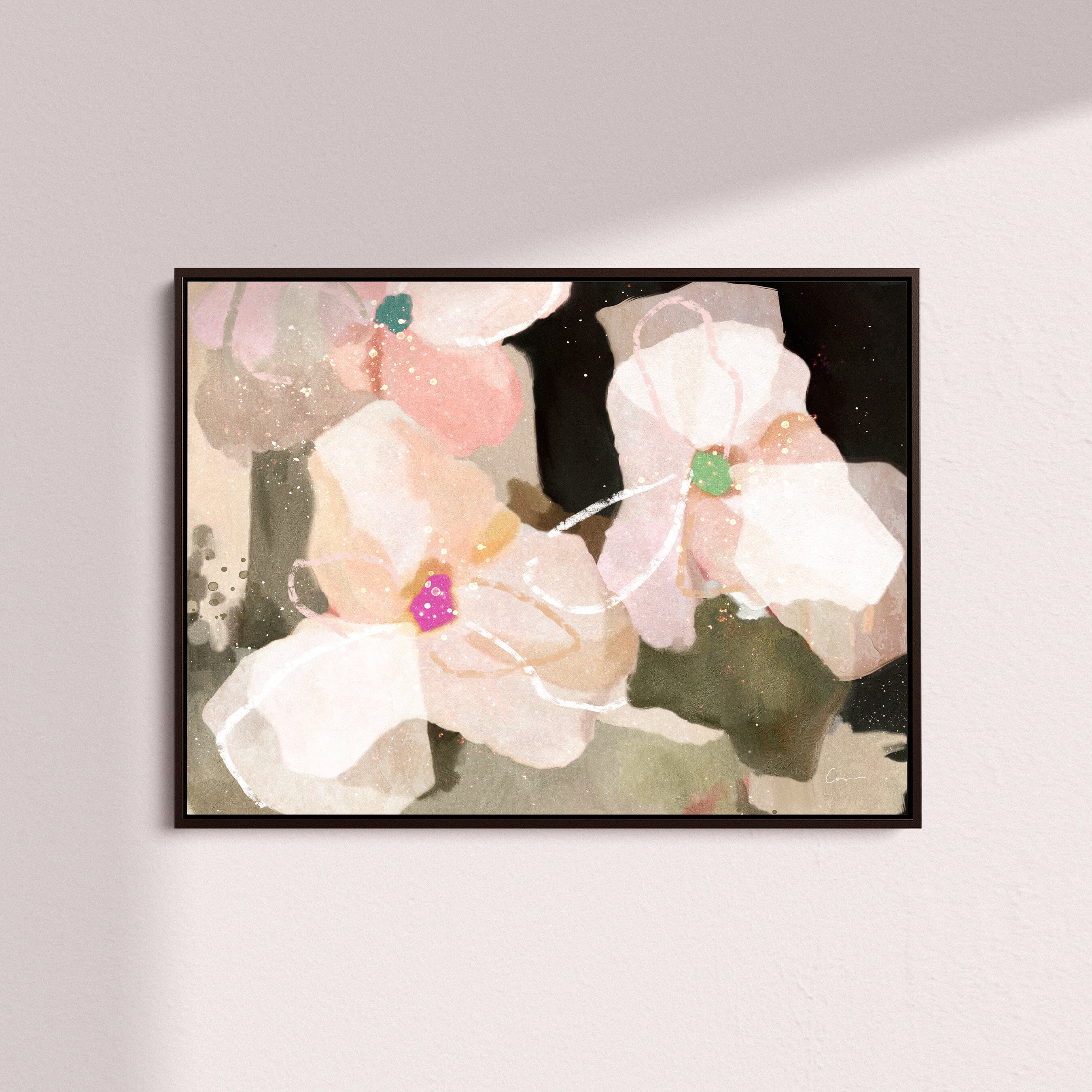 "Ubud Bloom" on Canvas - Landscape Canvas Wall Art Corinne Melanie Professionally Framed - Black S: 32x24in / 80x60cm 