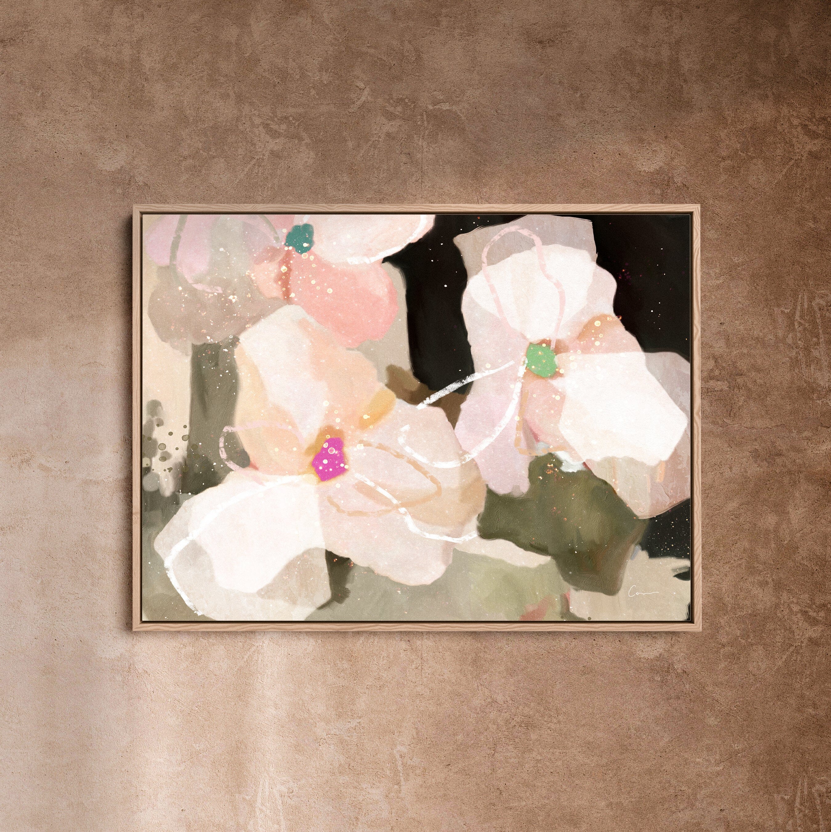 "Ubud Bloom" on Canvas - Landscape Canvas Wall Art Corinne Melanie Professionally Framed - Oak S: 32x24in / 80x60cm 